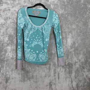 90’s Y2K style Thermal waffle top size XS Teal Paisley alternative vamp. Diaries